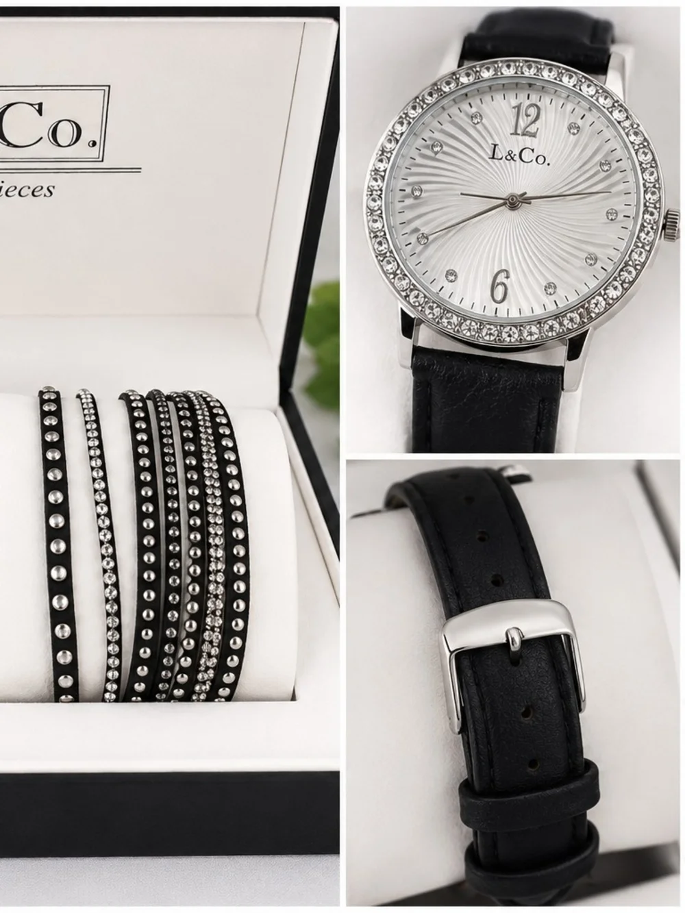 L & Co. Timepieces Crystal Watch & Wrap Bracelet Gift Set – New in Box
